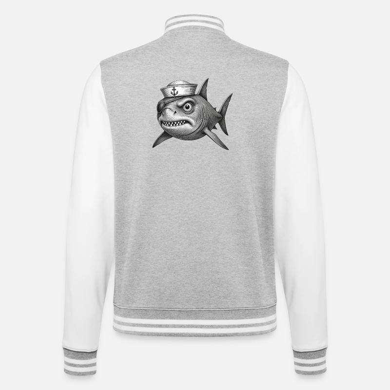 The grumpy Captain Shark - College Sweat Jacket - heather grey/white
