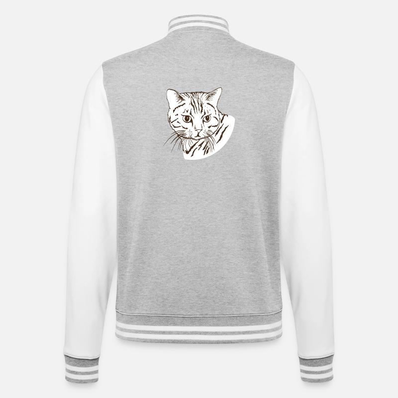 Katze - College-Sweatjacke - Grau meliert/Weiß
