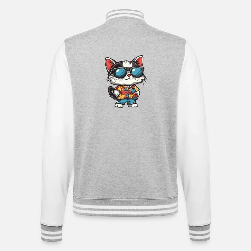 Katze Comic Urlaub - College-Sweatjacke - Grau meliert/Weiß
