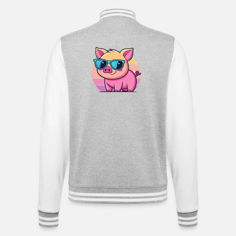 Cool Sun Pig mit blauer Brille - College-Sweatjacke - Grau meliert/Weiß