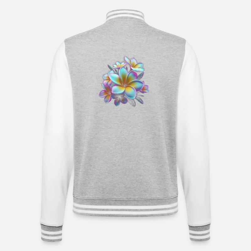 Regenbogen Plumeria Farbexplosion - College-Sweatjacke - Grau meliert/Weiß