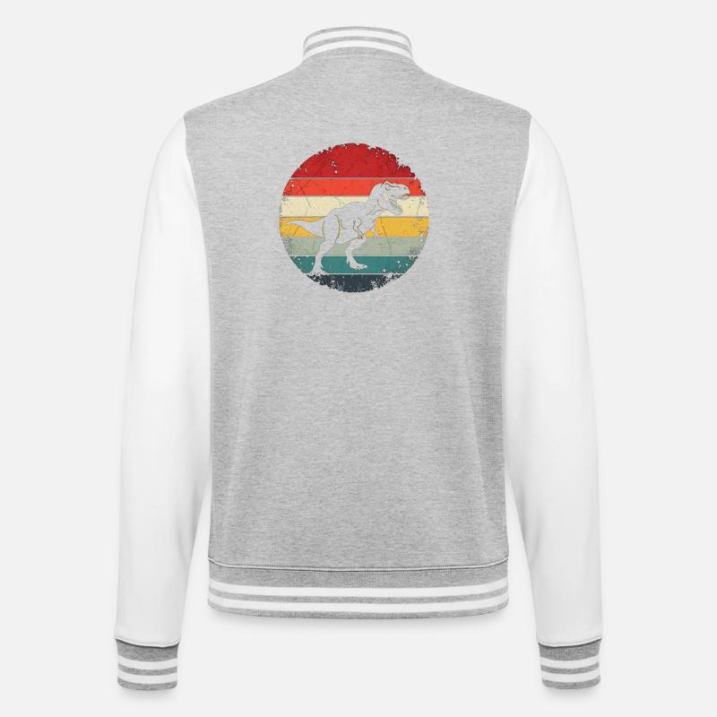 Dinosaurier-Geschenk – Retro-Dinosaurier-Dino-Dinosaurier - College-Sweatjacke - Grau meliert/Weiß