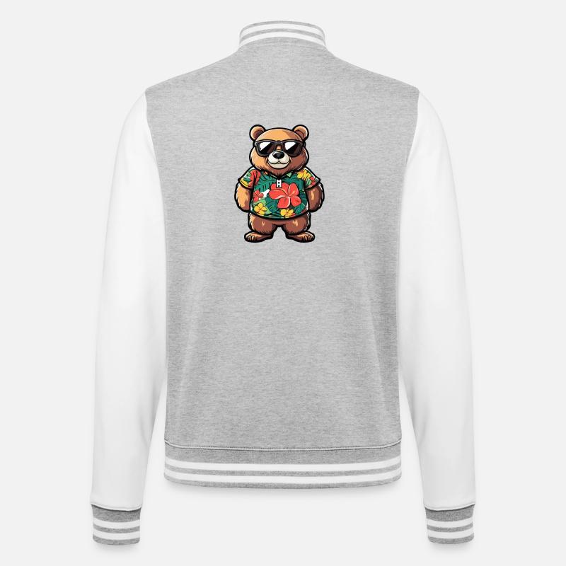 Bär Comic Urlaub - College-Sweatjacke - Grau meliert/Weiß