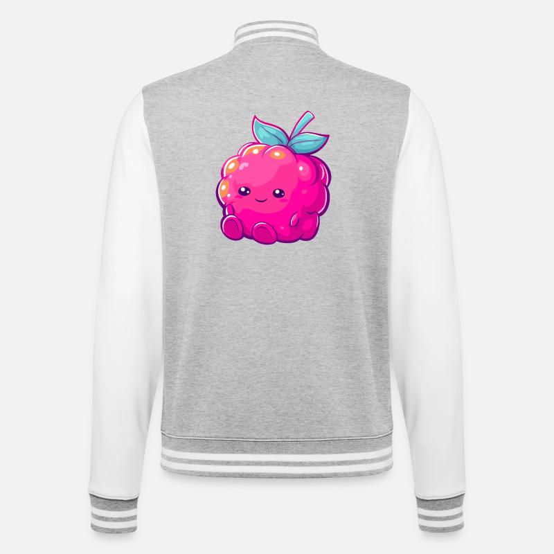 Cuddly raspberry kawaii fruit illustration - College Sweat Jacket - heather grey/white