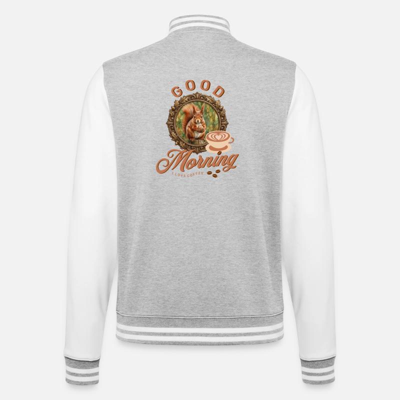Morgenkaffee mit Eichhörnchen - College-Sweatjacke - Grau meliert/Weiß