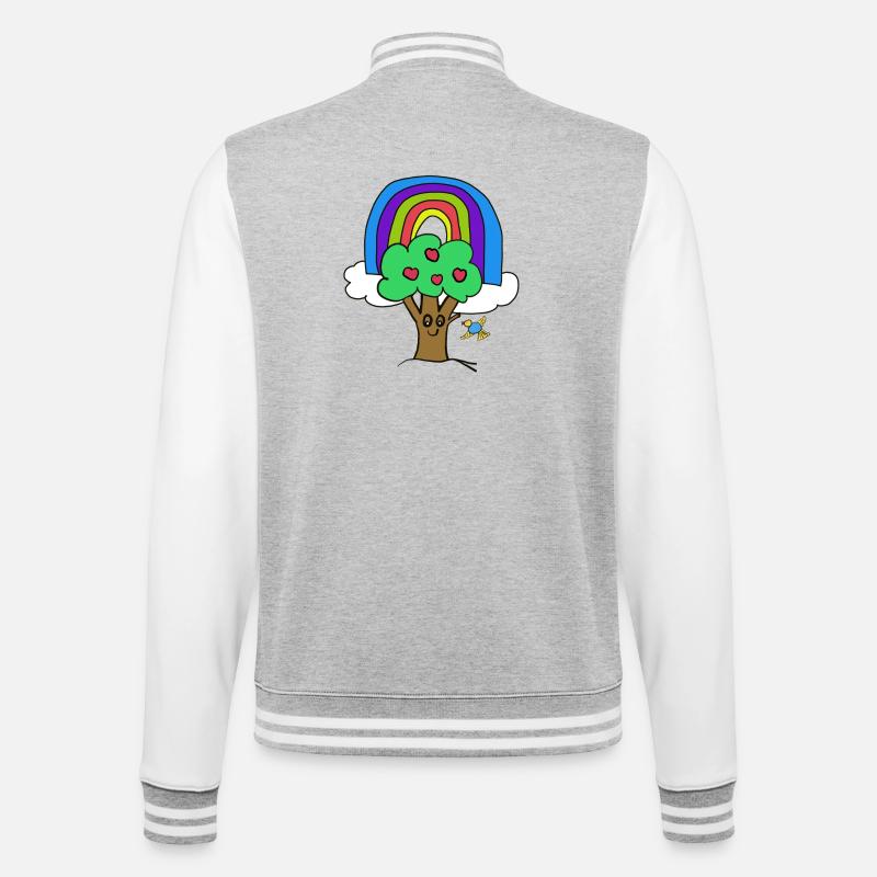 Baum Regenbogen Kind Vogel Märchen - College-Sweatjacke - Grau meliert/Weiß