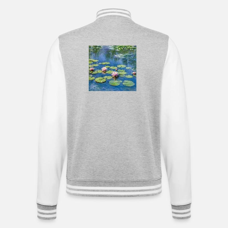 Lys sur un étang bleu - Veste Teddy - gris chiné / blanc