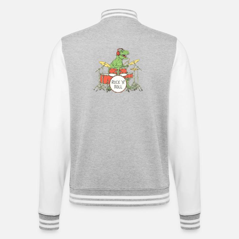 Dino Drummer RocknRoll Illustration - College Sweat Jacket - heather grey/white