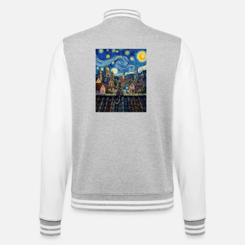 Regenbogenkatze Sternennacht Van Gogh Kunst - College-Sweatjacke - Grau meliert/Weiß