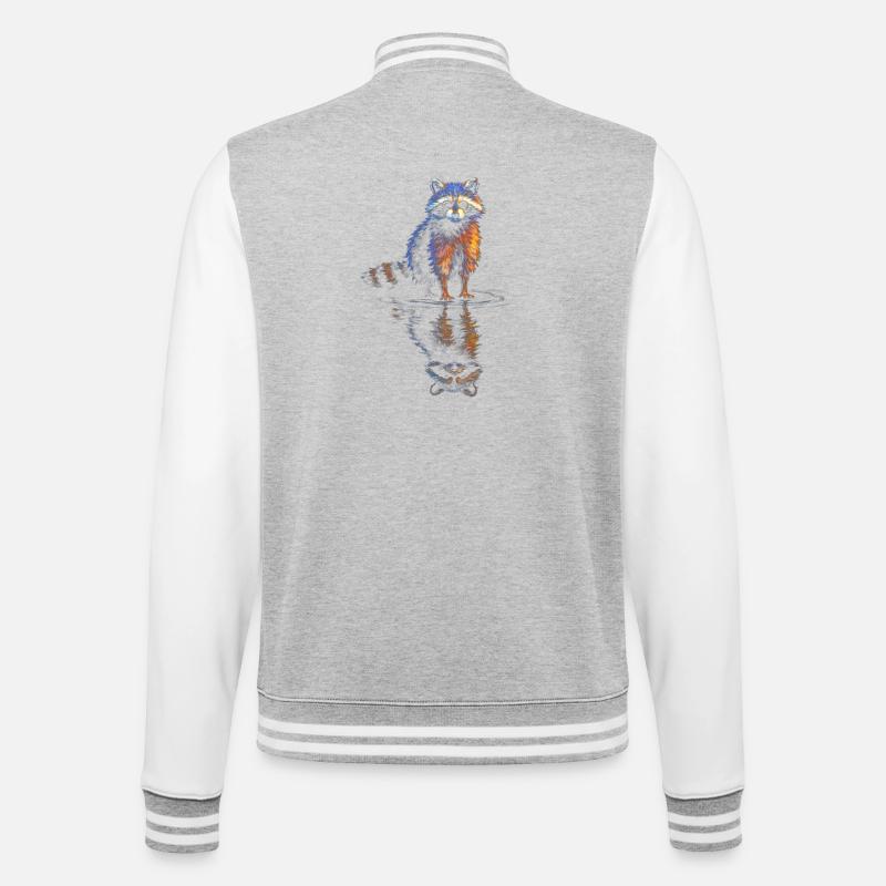 Wasserreflexion Waschbär – Farbenspiel - College-Sweatjacke - Grau meliert/Weiß