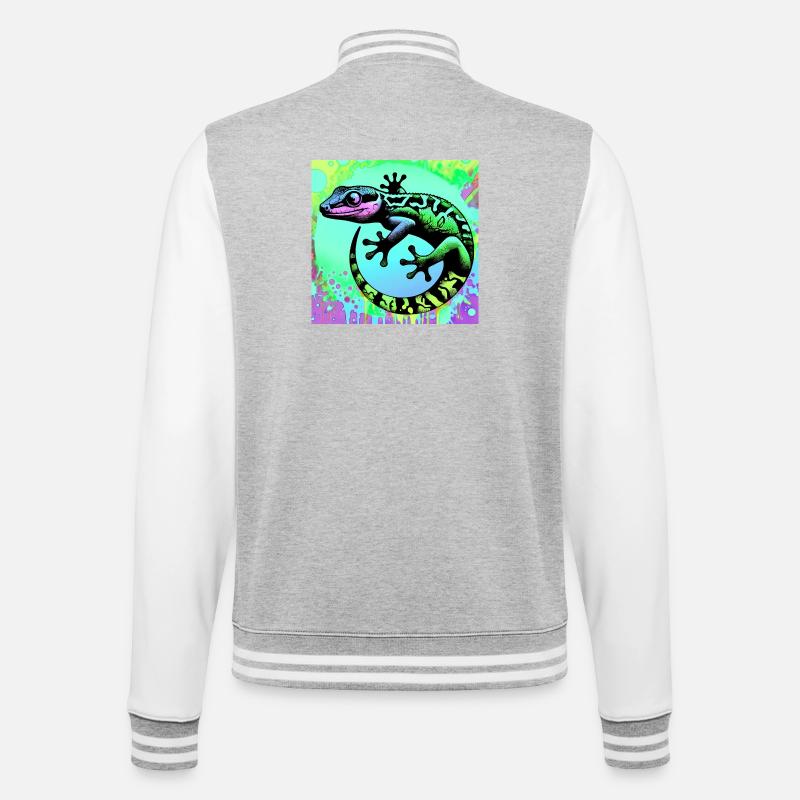 Gecko - College-Sweatjacke - Grau meliert/Weiß