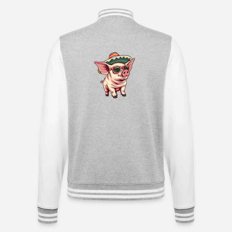 Pig Comic Funny Sombrero - College Sweat Jacket - heather grey/white