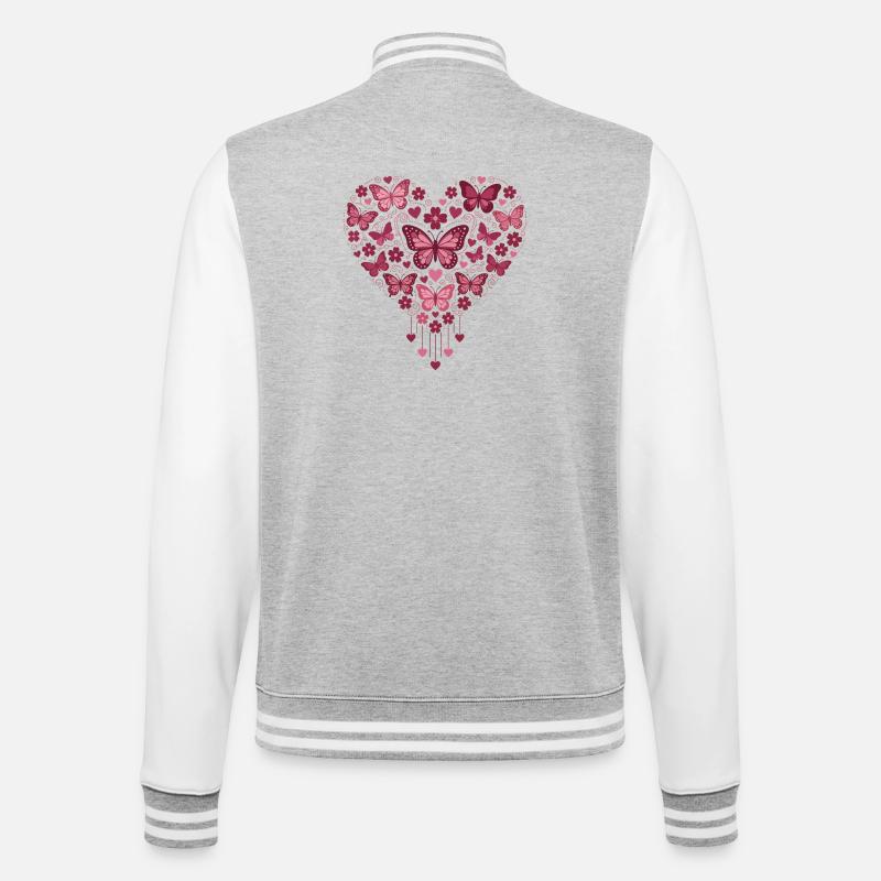 Cœur Papillon Fleuri Éclat - Veste Teddy - gris chiné / blanc