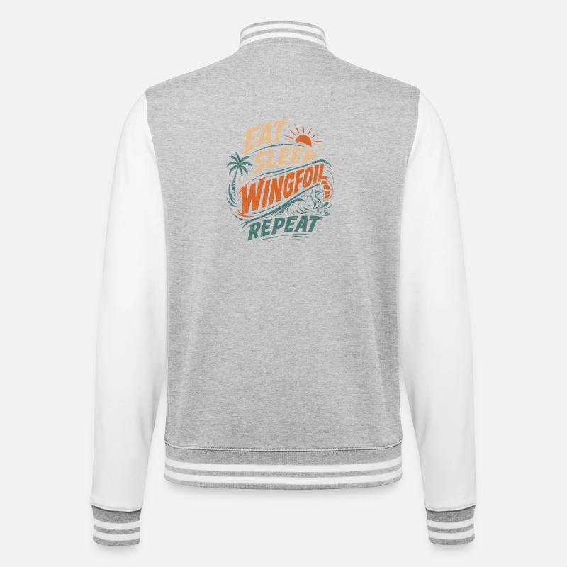 Eat Sleep Wingfoil Repeat Surfdesign - College-Sweatjacke - Grau meliert/Weiß