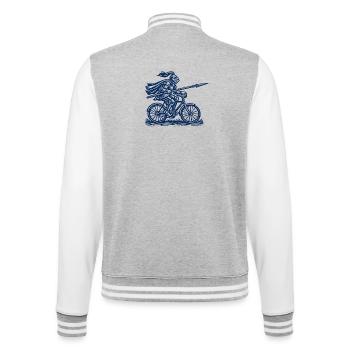 Ritter mit Lanze auf Fahrrad - Mittelalter Humor - College-Sweatjacke - Grau meliert/Weiß - Hinten - Marisol (170cm)