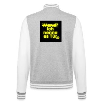 Tür statt Wand in Neon provokante Motivation - College-Sweatjacke - Grau meliert/Weiß - Hinten - Marisol (170cm)
