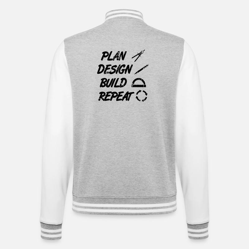 Plan Design Build Repeat - College Sweat Jacket - heather grey/white