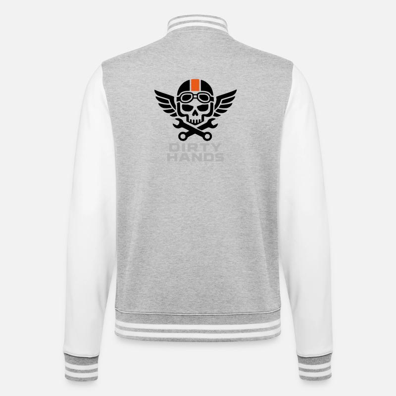 Dirty Hands Crew – Mechanic Skull - College Sweat Jacket - heather grey/white