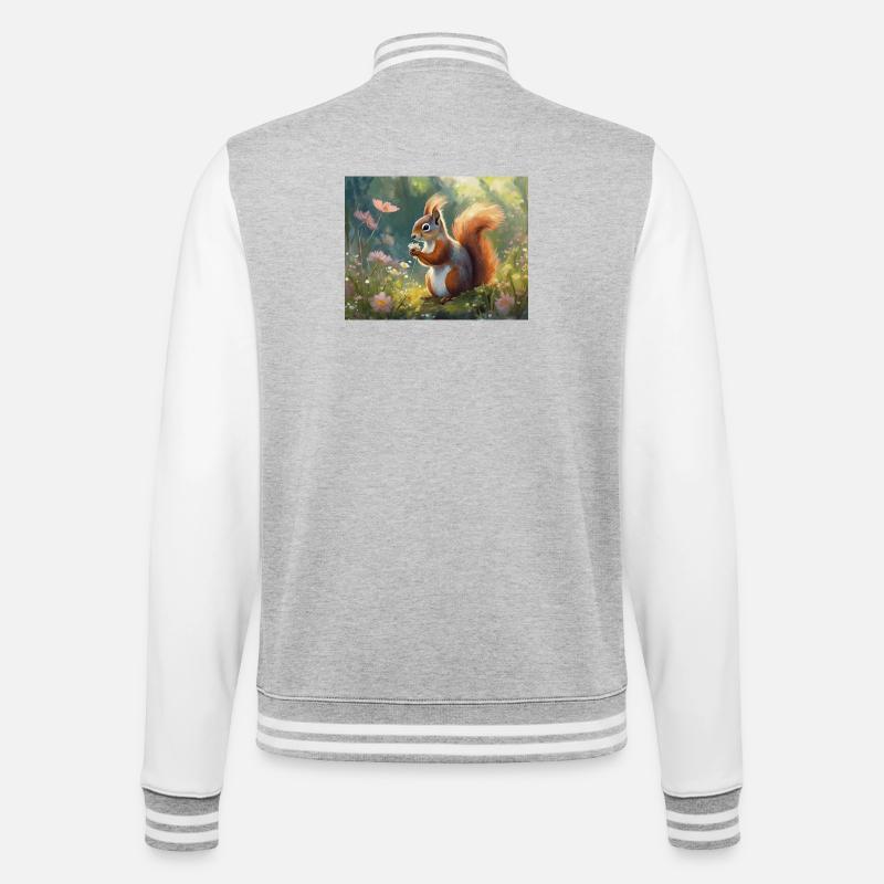 Écureuils dans le jardin fleuri - Veste Teddy - gris chiné / blanc