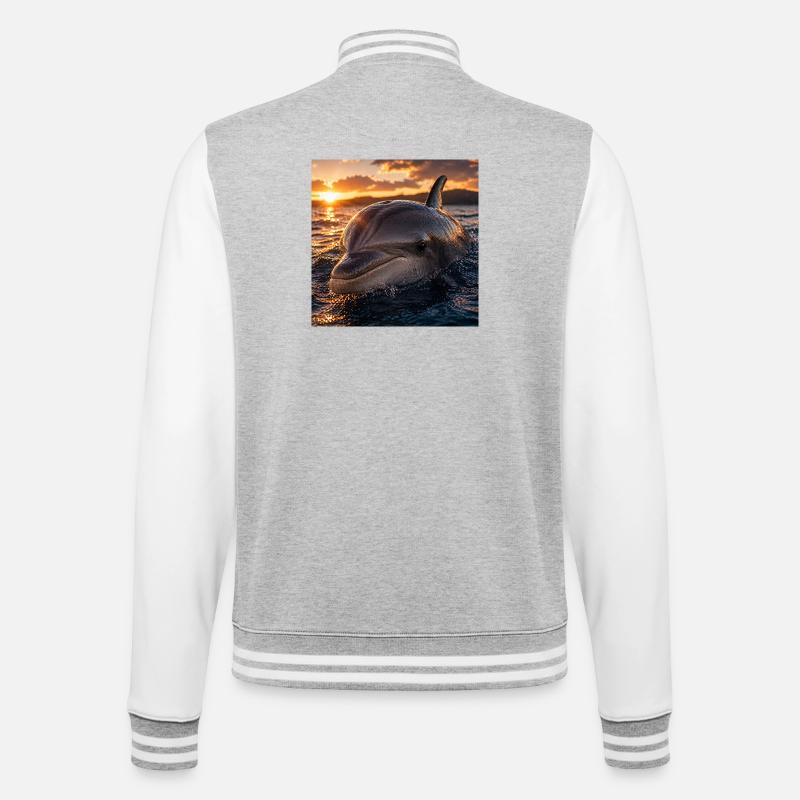 Dolphin at sunset - College Sweat Jacket - heather grey/white