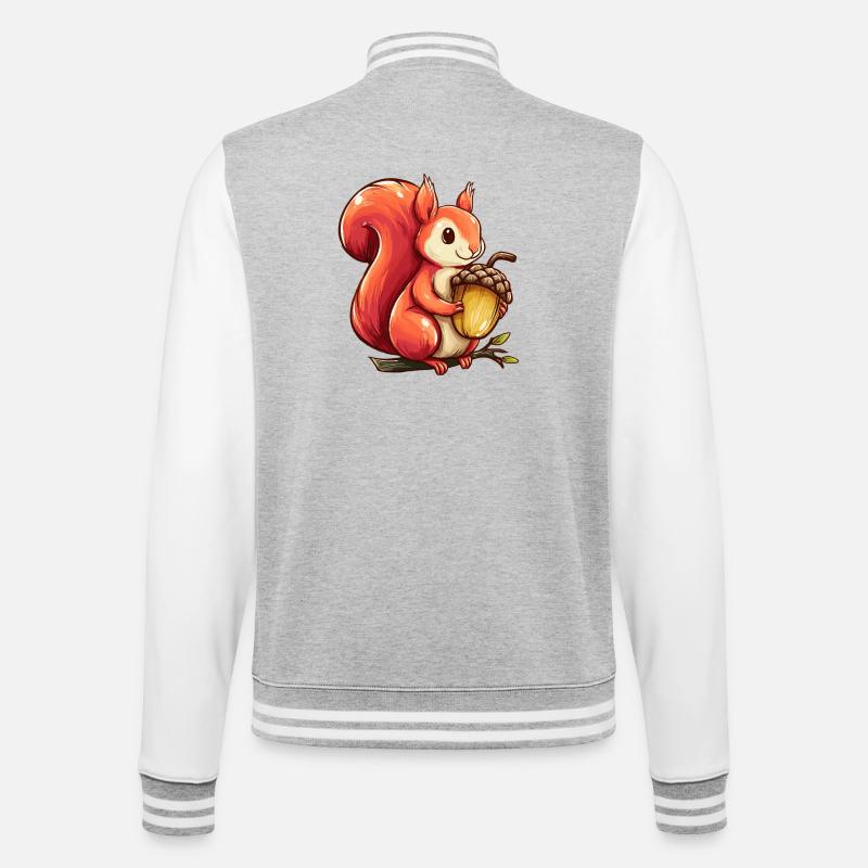 Kuscheliges Eichhörnchen mit Eichel - College-Sweatjacke - Grau meliert/Weiß