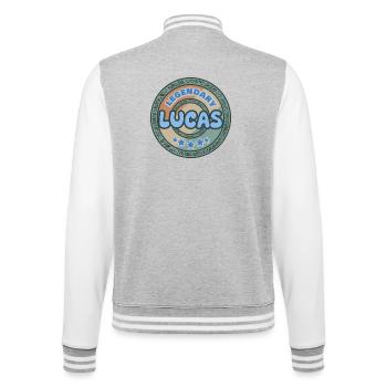 Spruch Lucas - College-Sweatjacke - Grau meliert/Weiß - Hinten - Marisol (170cm)