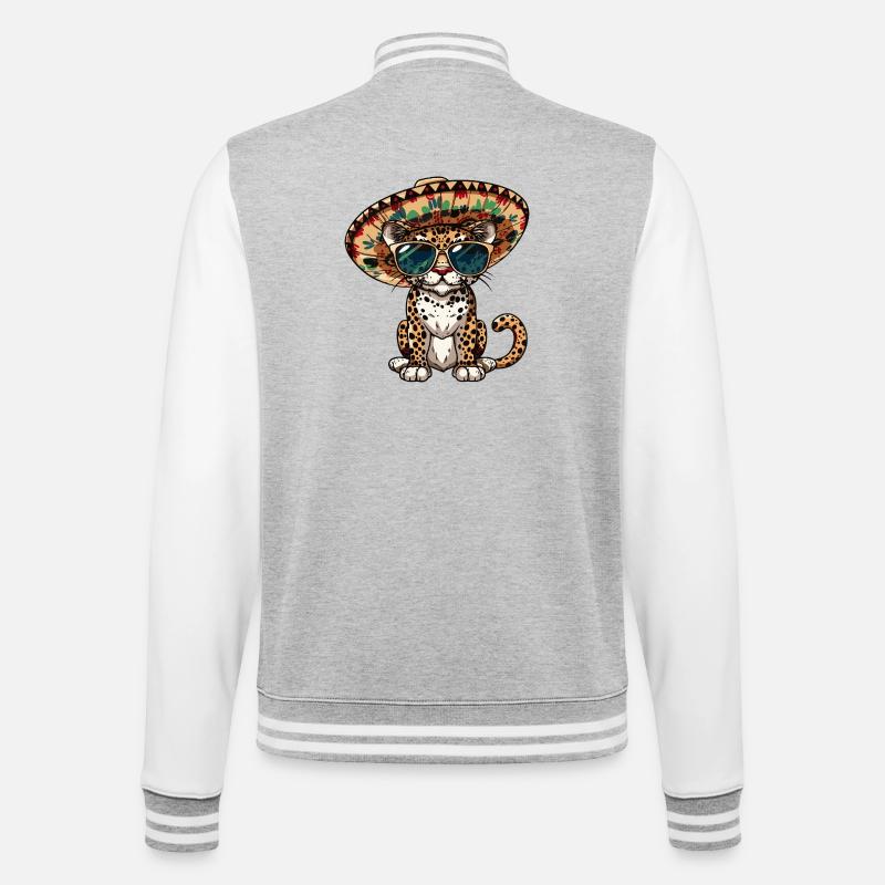 Leopard Comic Funny Sombrero - College Sweat Jacket - heather grey/white