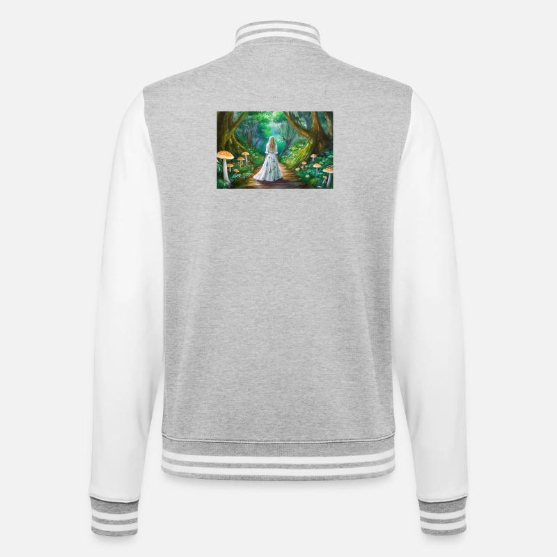 Mädchen im Märchenwald mit Pilzen - College-Sweatjacke - Grau meliert/Weiß