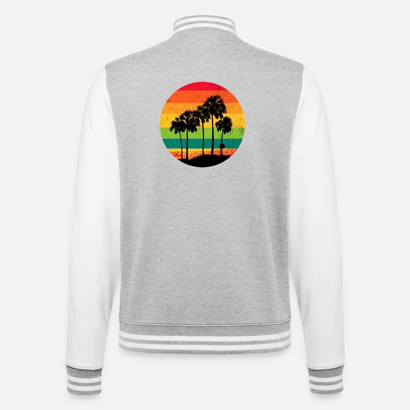 Palm Trees Beach Sunset Rétro - Veste Teddy - gris chiné / blanc