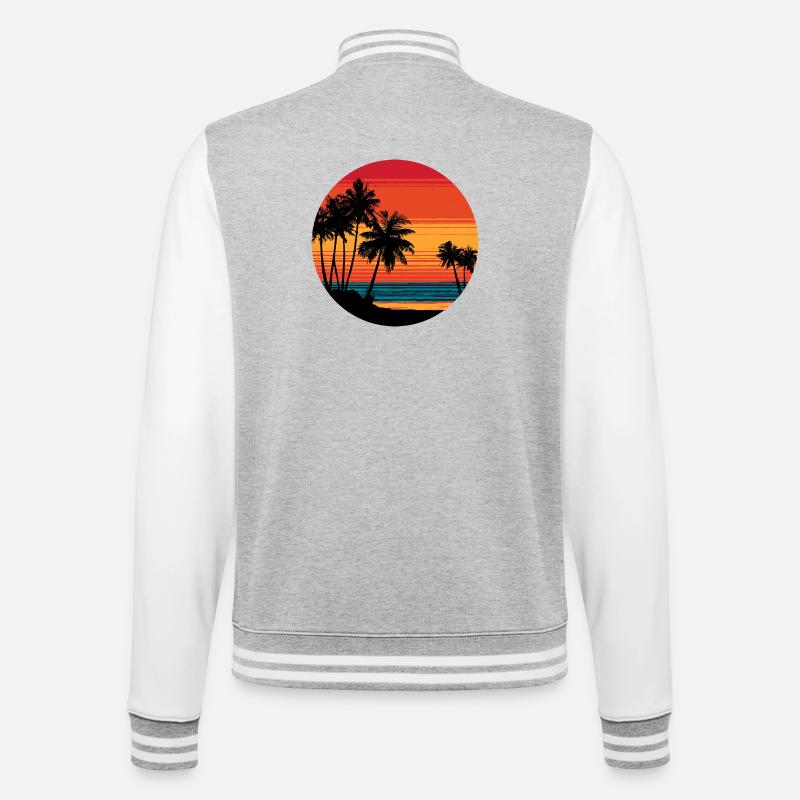 Palm Trees Beach Sunset Retro - College Sweat Jacket - heather grey/white