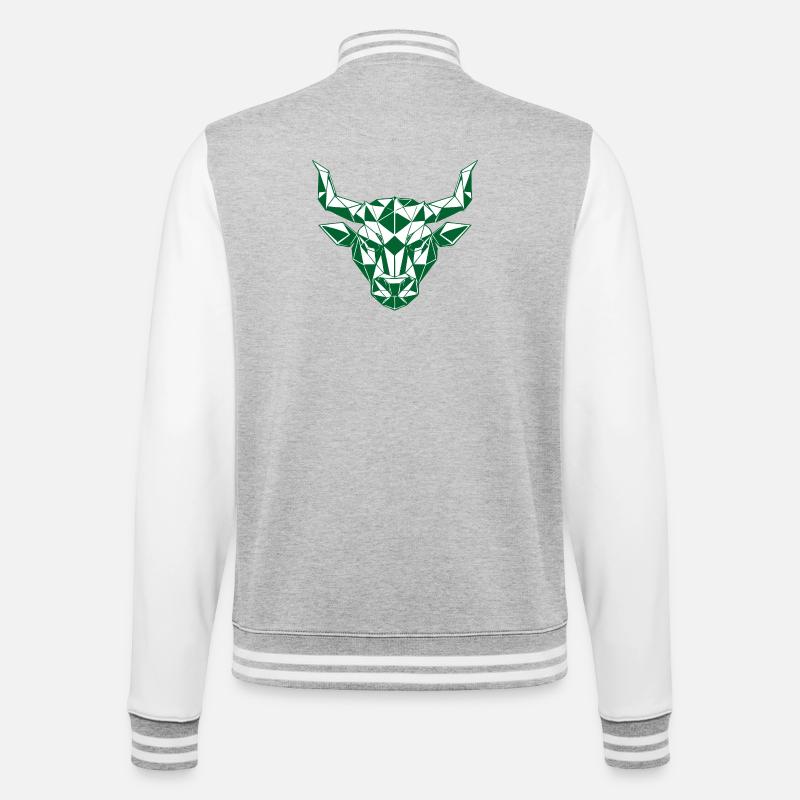 Polygone géométrique Tête de taureau vert - Veste Teddy - gris chiné / blanc