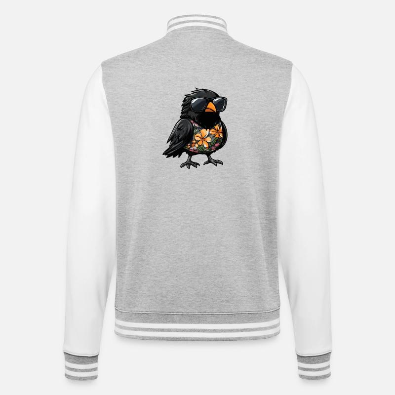 Rabe Krähe Comic Urlaub - College-Sweatjacke - Grau meliert/Weiß