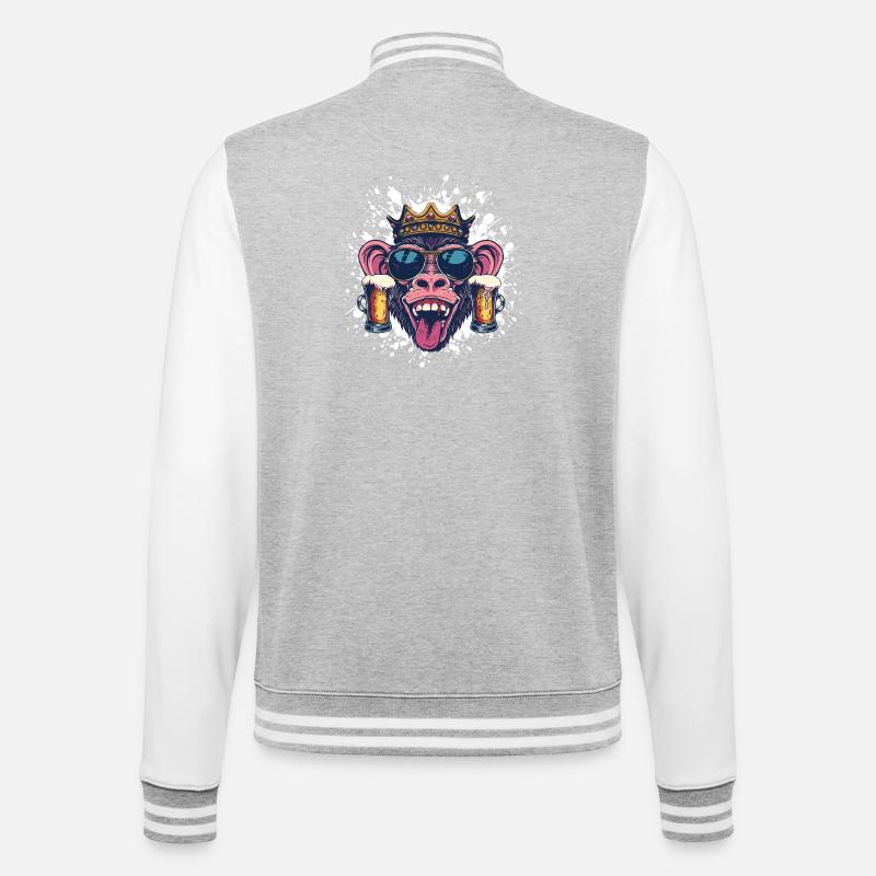 Affe Bier Lustig - College-Sweatjacke - Grau meliert/Weiß