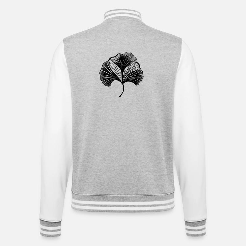 Ginkgo-Blatt - College-Sweatjacke - Grau meliert/Weiß