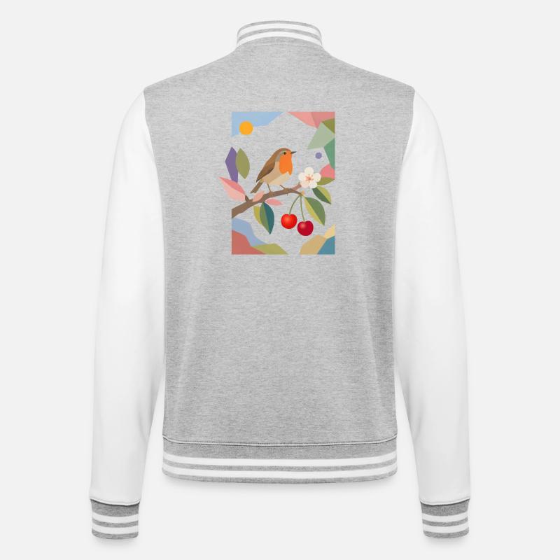 Robin Bird on Branch Cherry Design - College Sweat Jacket - heather grey/white