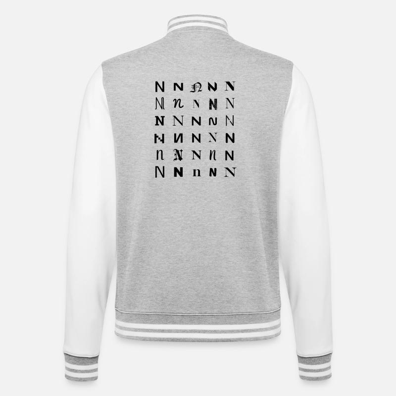 Typografie N Monogramm-Buchstabenmosaikdesign - College-Sweatjacke - Grau meliert/Weiß