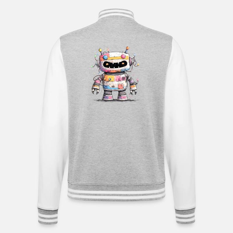 Bunter Roboter mit Farbspritzern - College-Sweatjacke - Grau meliert/Weiß