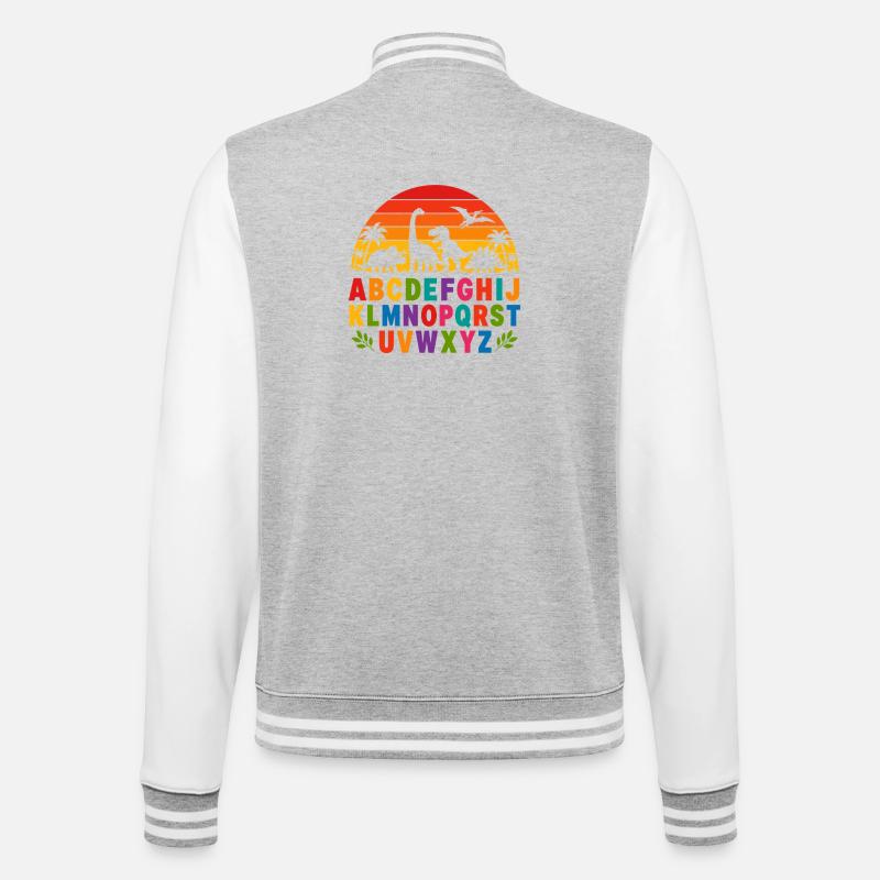 Regenbogen-Dino-Alphabet - College-Sweatjacke - Grau meliert/Weiß