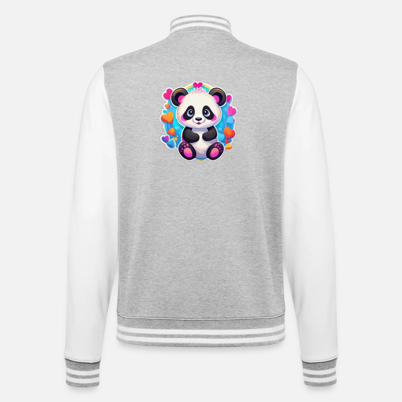 Regenbogenherz-Panda - College-Sweatjacke - Grau meliert/Weiß