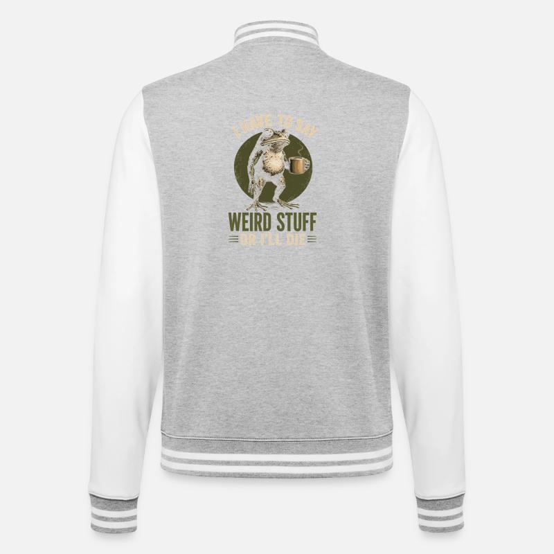 Frog with Coffee Saying Weird Stuff - College Sweat Jacket - heather grey/white