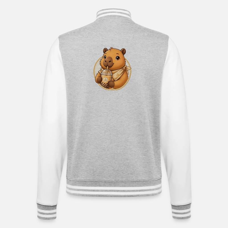 Golden Bear Bubble Tea Charm - College Sweat Jacket - heather grey/white