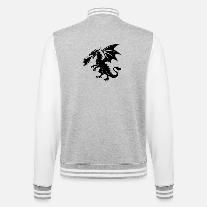 Feuerspeiender Drache - College-Sweatjacke - Grau meliert/Weiß