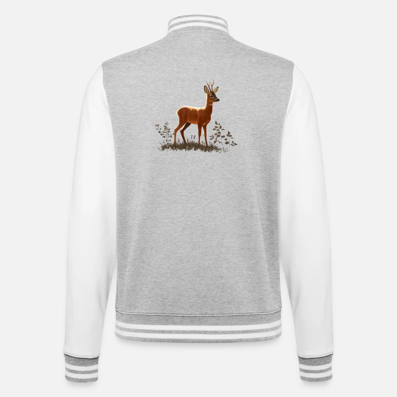 Rehbock - College-Sweatjacke - Grau meliert/Weiß
