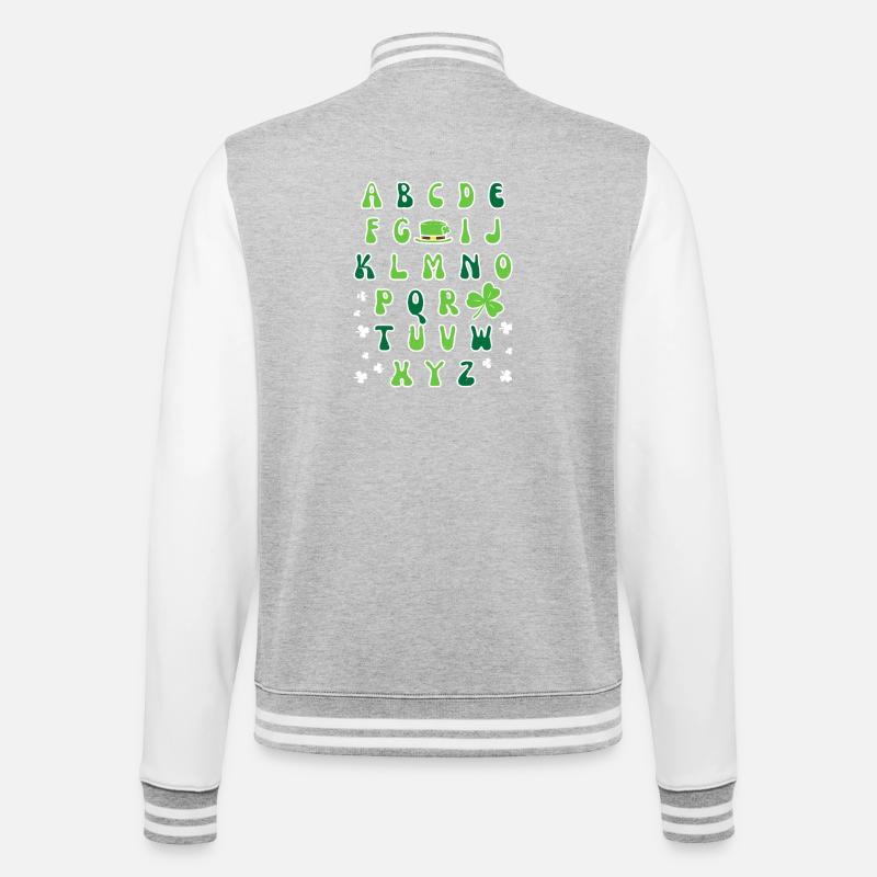 Irisches Alphabet-Kleeblatt-Design - College-Sweatjacke - Grau meliert/Weiß