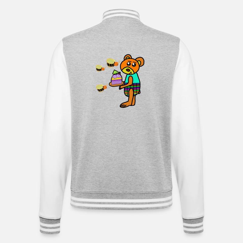 Ours avec gâteau d’anniversaire enfants - Veste Teddy - gris chiné / blanc