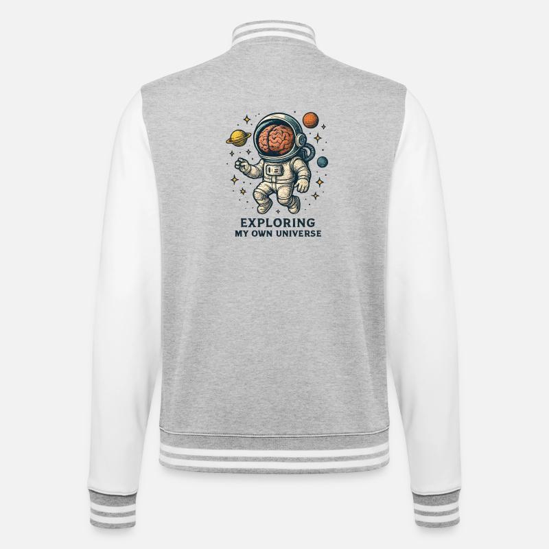 Kosmischer Kopfastronaut - College-Sweatjacke - Grau meliert/Weiß