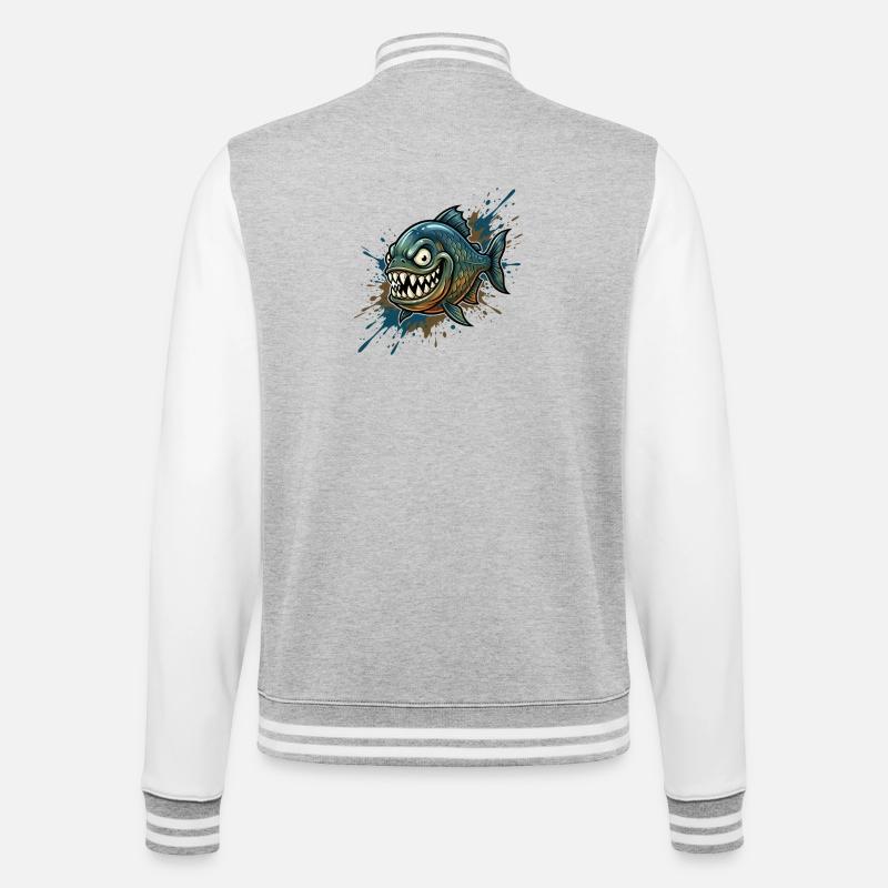 Brave piranha with paint splashes - College Sweat Jacket - heather grey/white