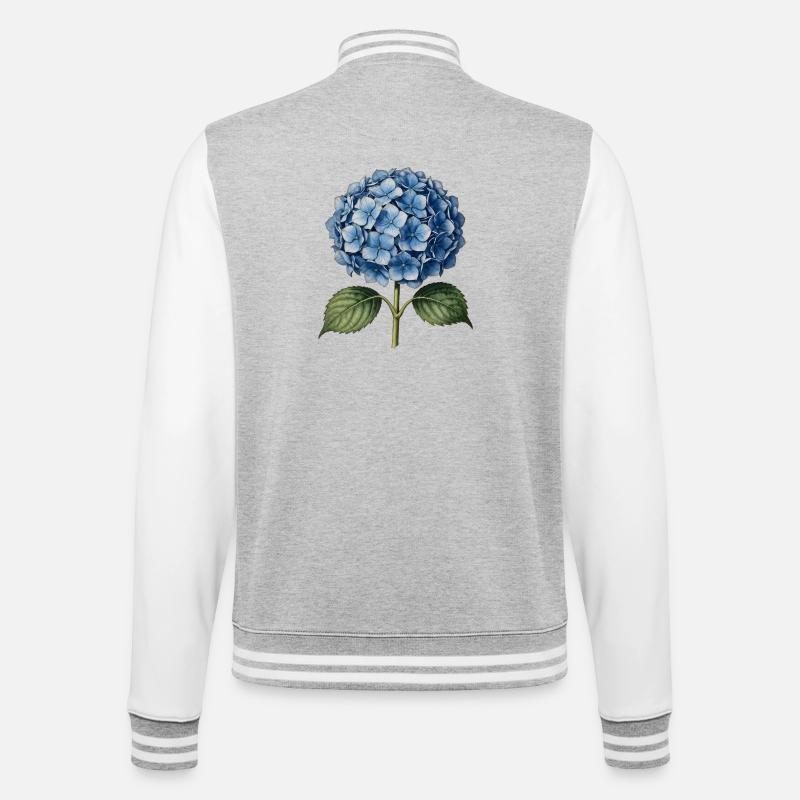 Illustration engraving of a blue hydrangea - College Sweat Jacket - heather grey/white