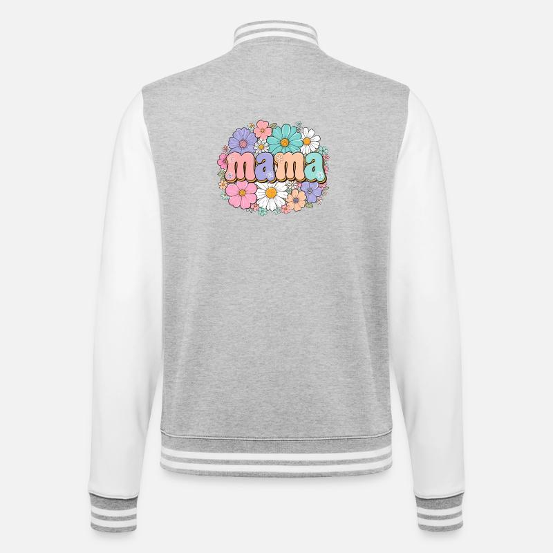 Retro Mama Blumen - College-Sweatjacke - Grau meliert/Weiß