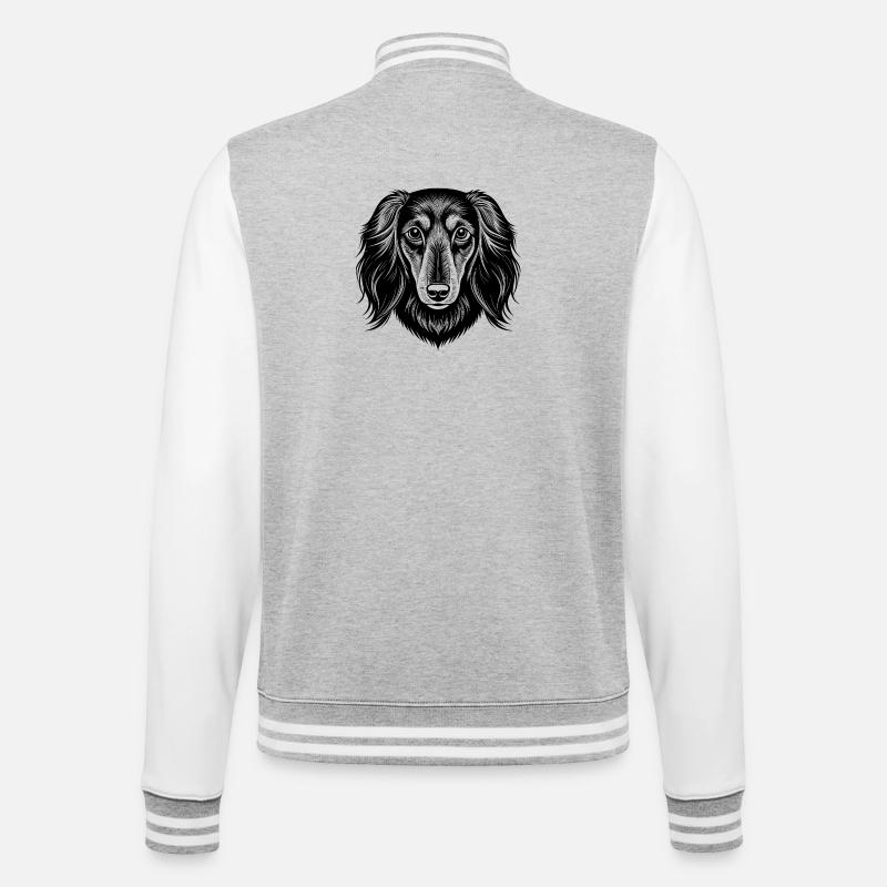 Dackel mit langem Haar - College-Sweatjacke - Grau meliert/Weiß